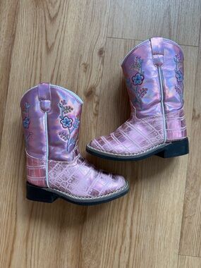 Old West Crocodile square toe holographic Western cowgirl Boots toddler girl 7.5
